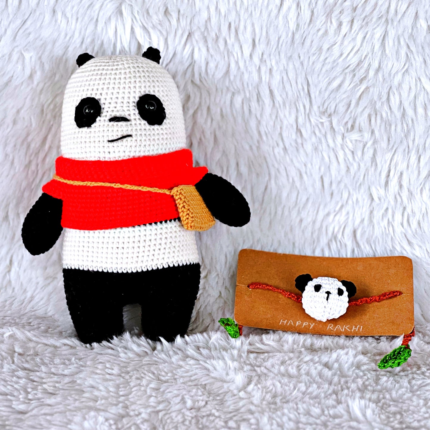 Crochet Panda With Panda Rakhi Combo