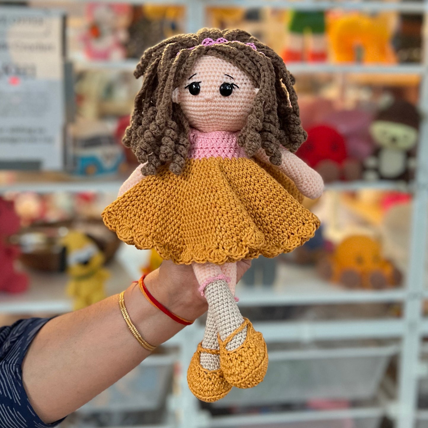 Girl Doll - Curly Hair Brown Frock