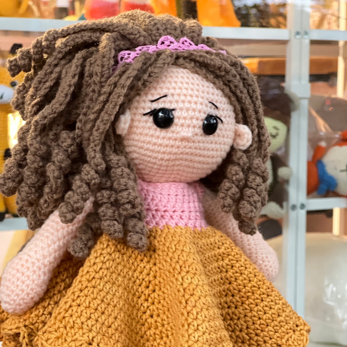 Girl Doll - Curly Hair Brown Frock