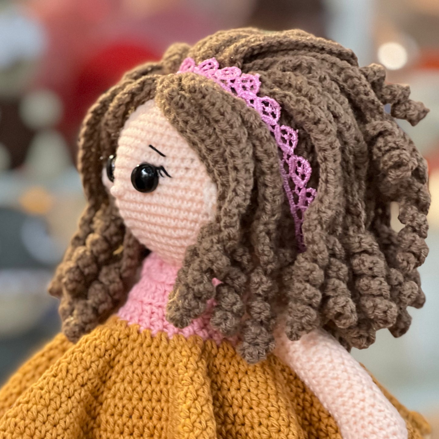 Girl Doll - Curly Hair Brown Frock