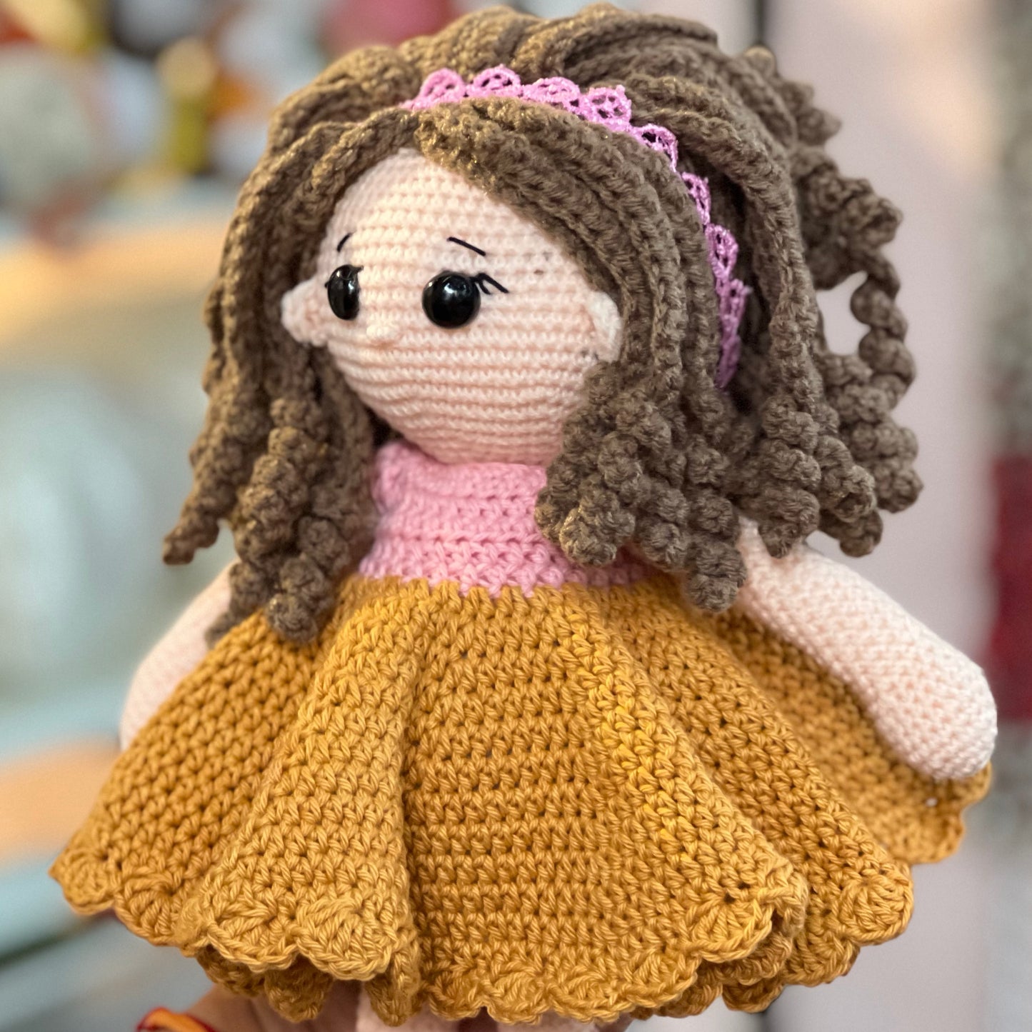 Girl Doll - Curly Hair Brown Frock