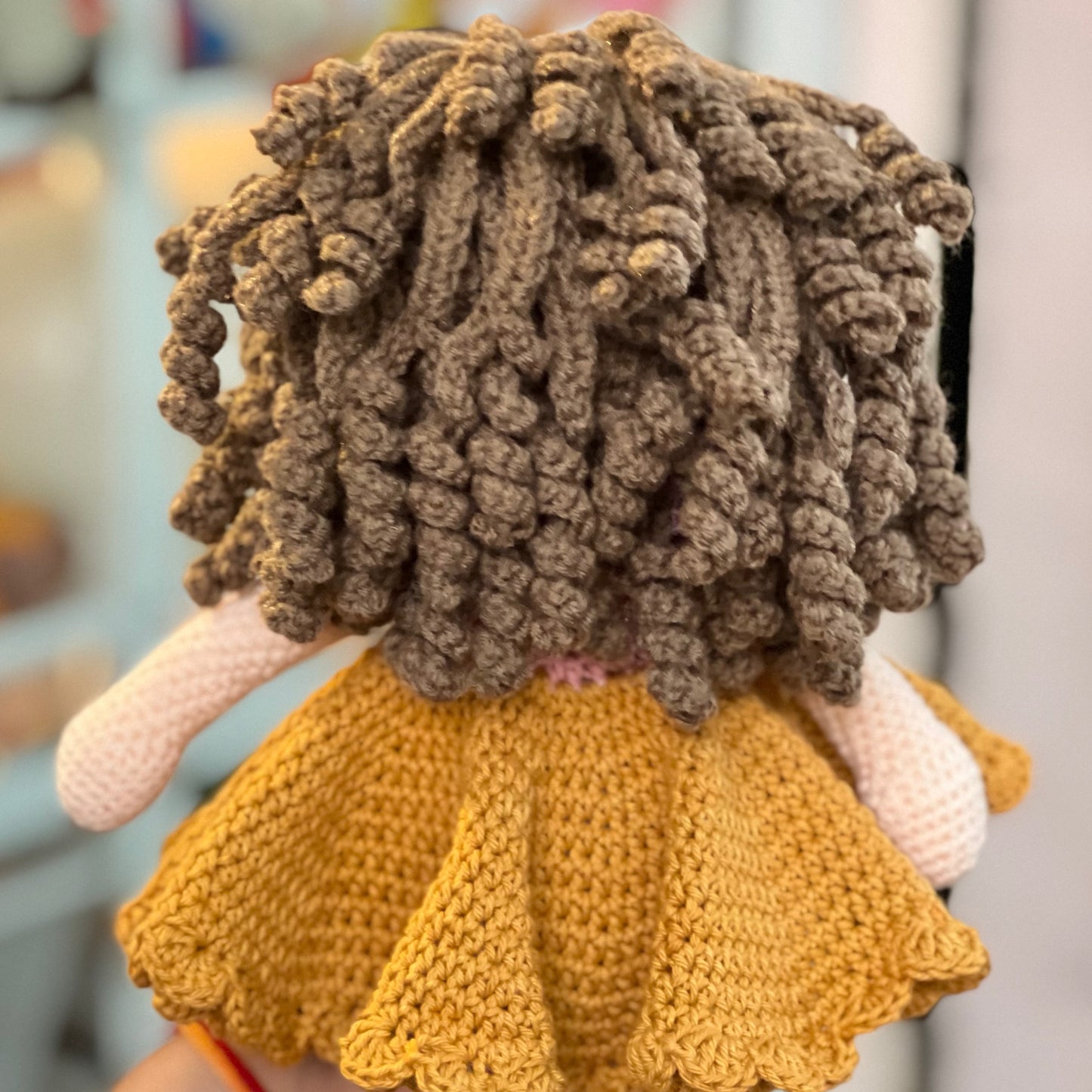 Girl Doll - Curly Hair Brown Frock