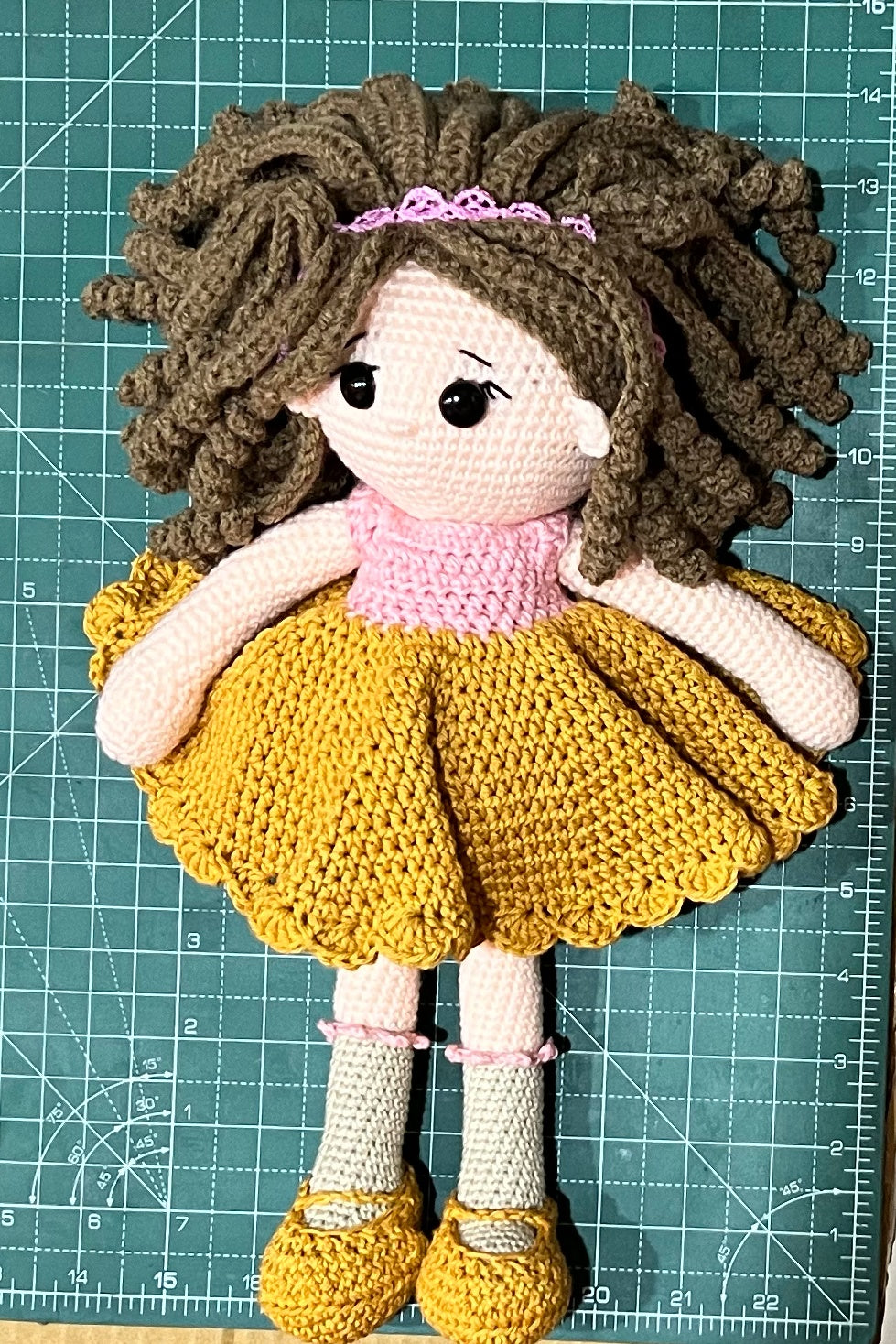 Girl Doll - Curly Hair Brown Frock