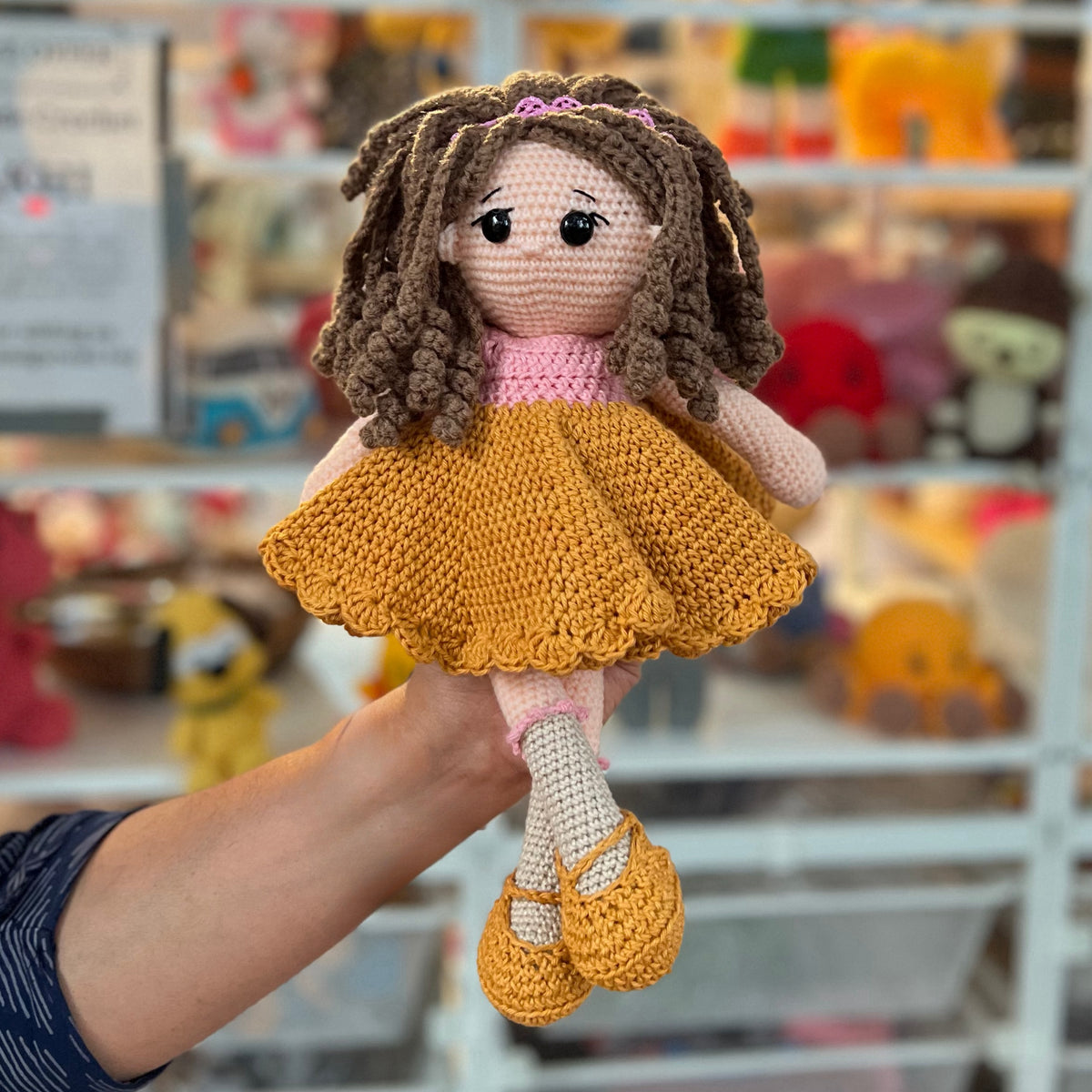 Girl Doll - Curly Hair Brown Frock