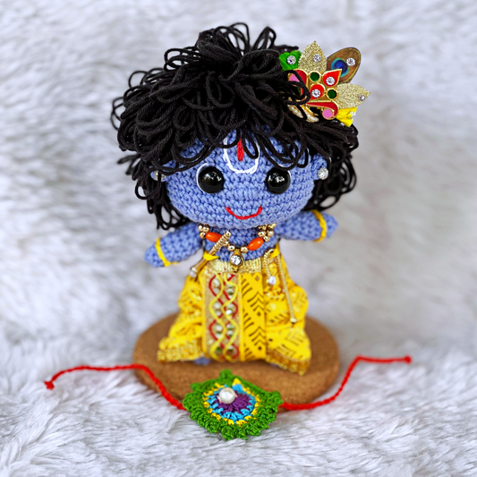 Bal Krishna Doll - Morpankh Rakhi Combo