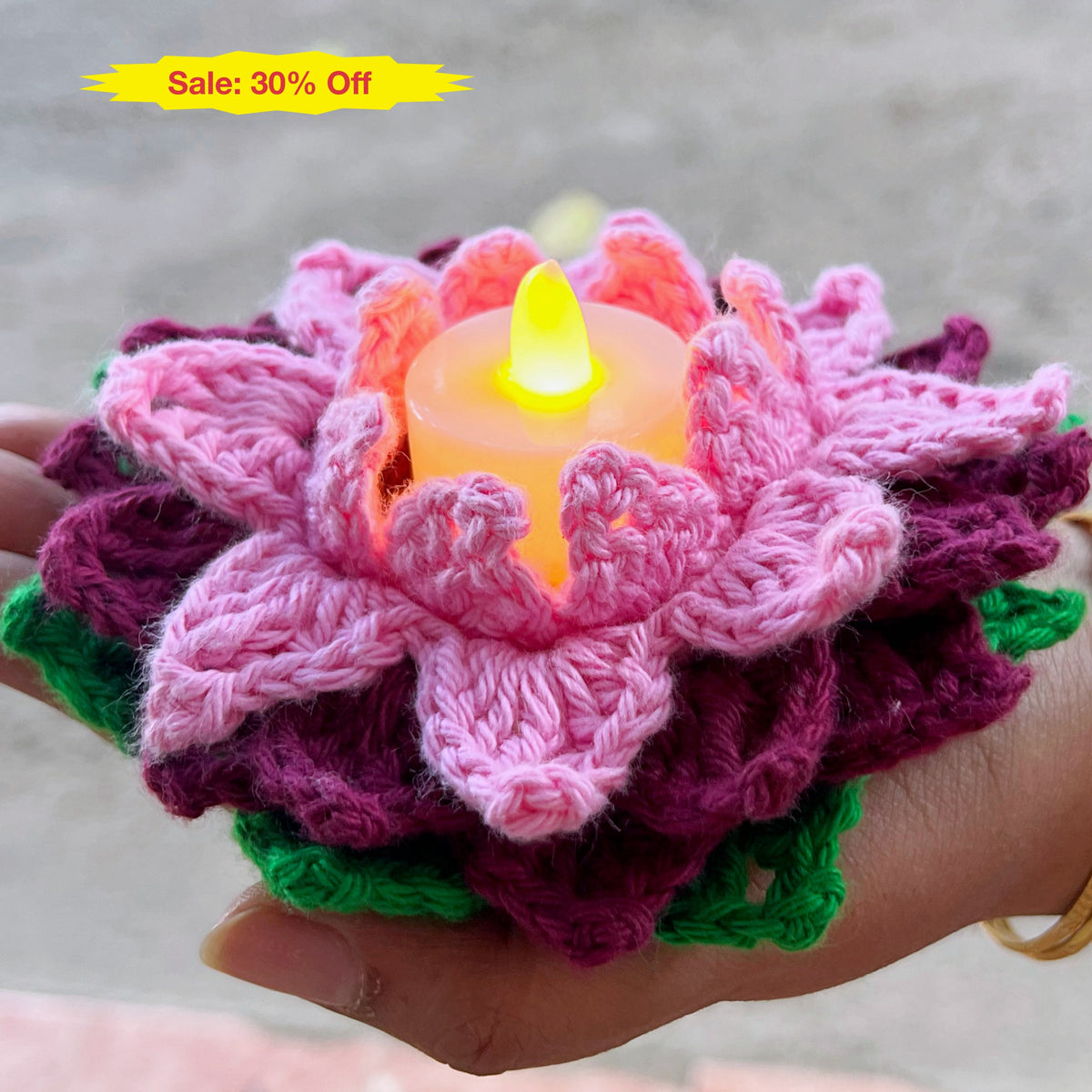 Tea Light Diya Holder - Pink / Maroon